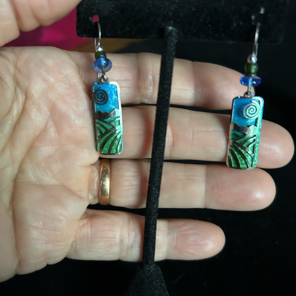 Artistic Blue and Green Dangle Earrings
